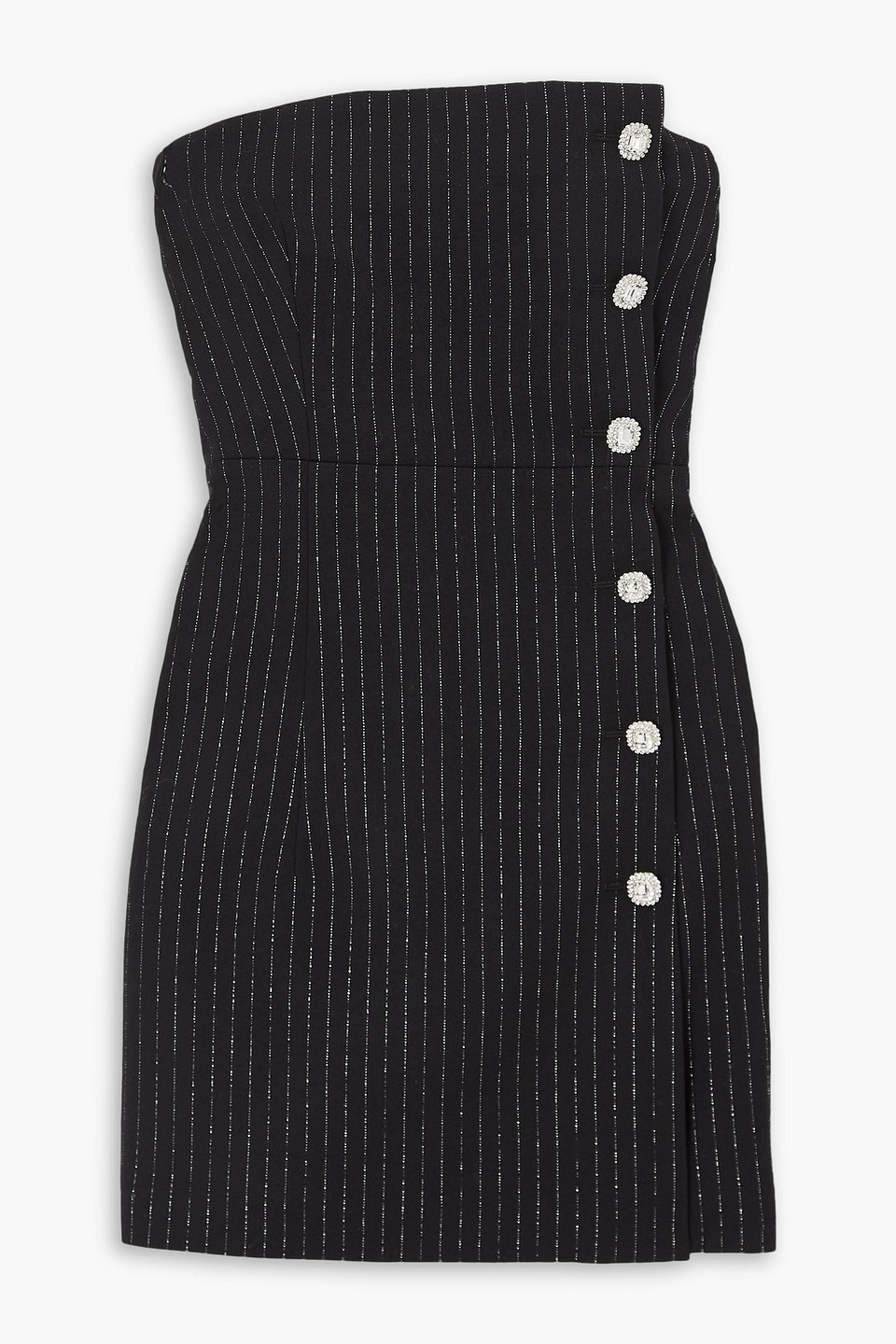 Alessandra Rich Strapless Embellished Pinstriped Wool-blend Mini Dress In Schwarz