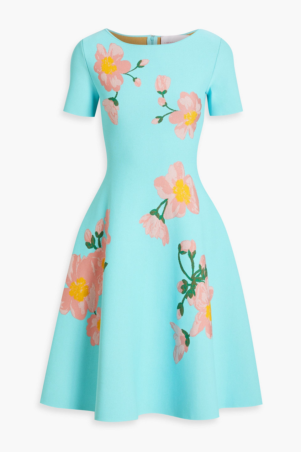 Carolina Herrera Flared Jacquard-knit Dress In Turquoise