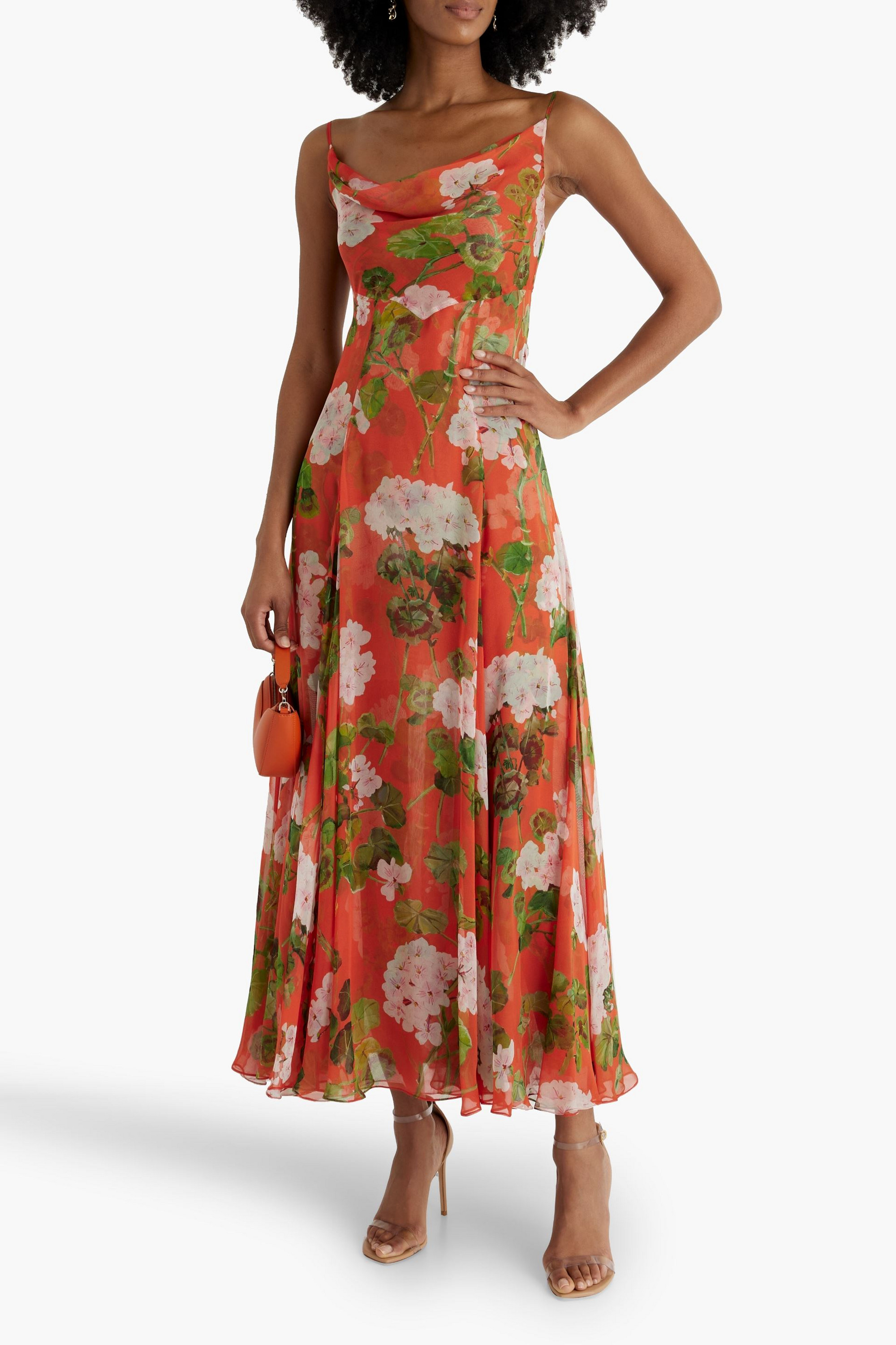 Oscar de la Renta Draped floral-print silk-chiffon maxi dress