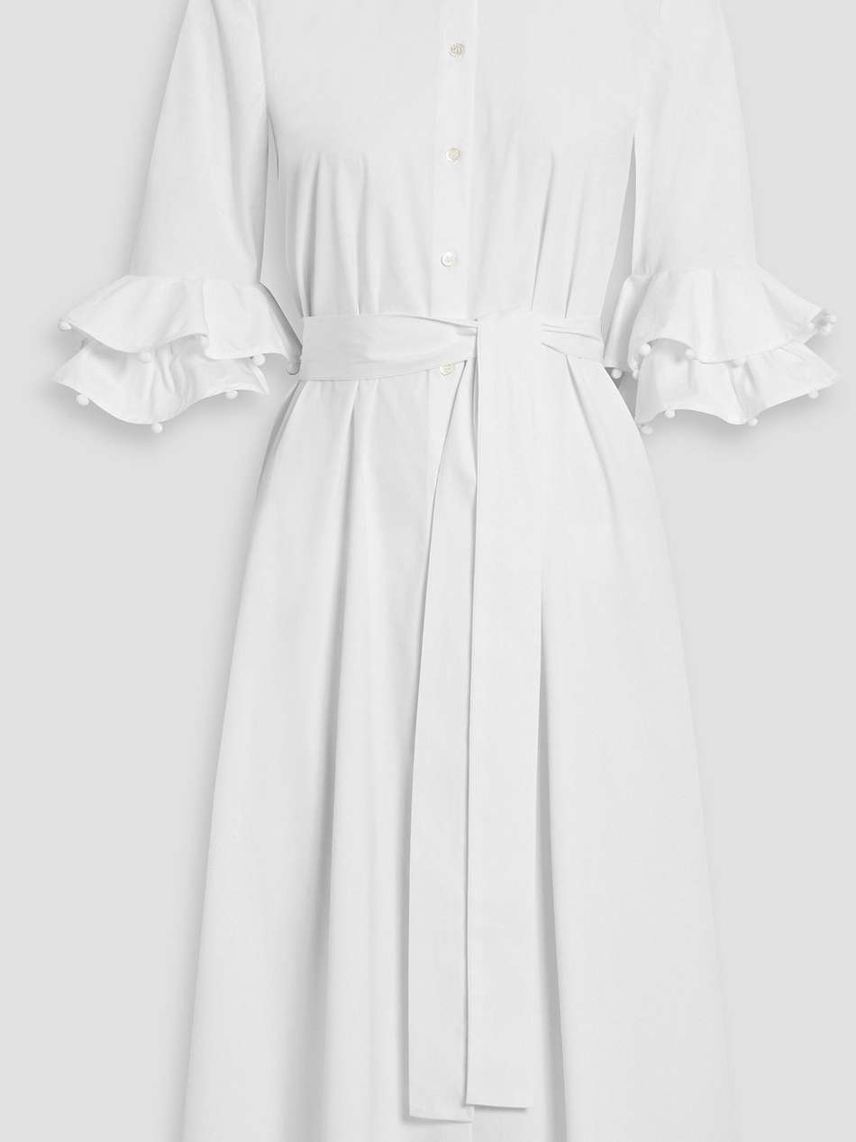 ruffled cotton-blend poplin midi shirt dress
