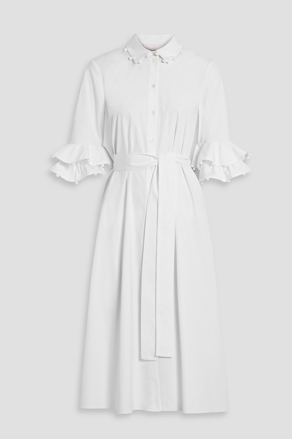 Carolina Herrera Ruffled Cotton-blend Poplin Midi Shirt Dress In White