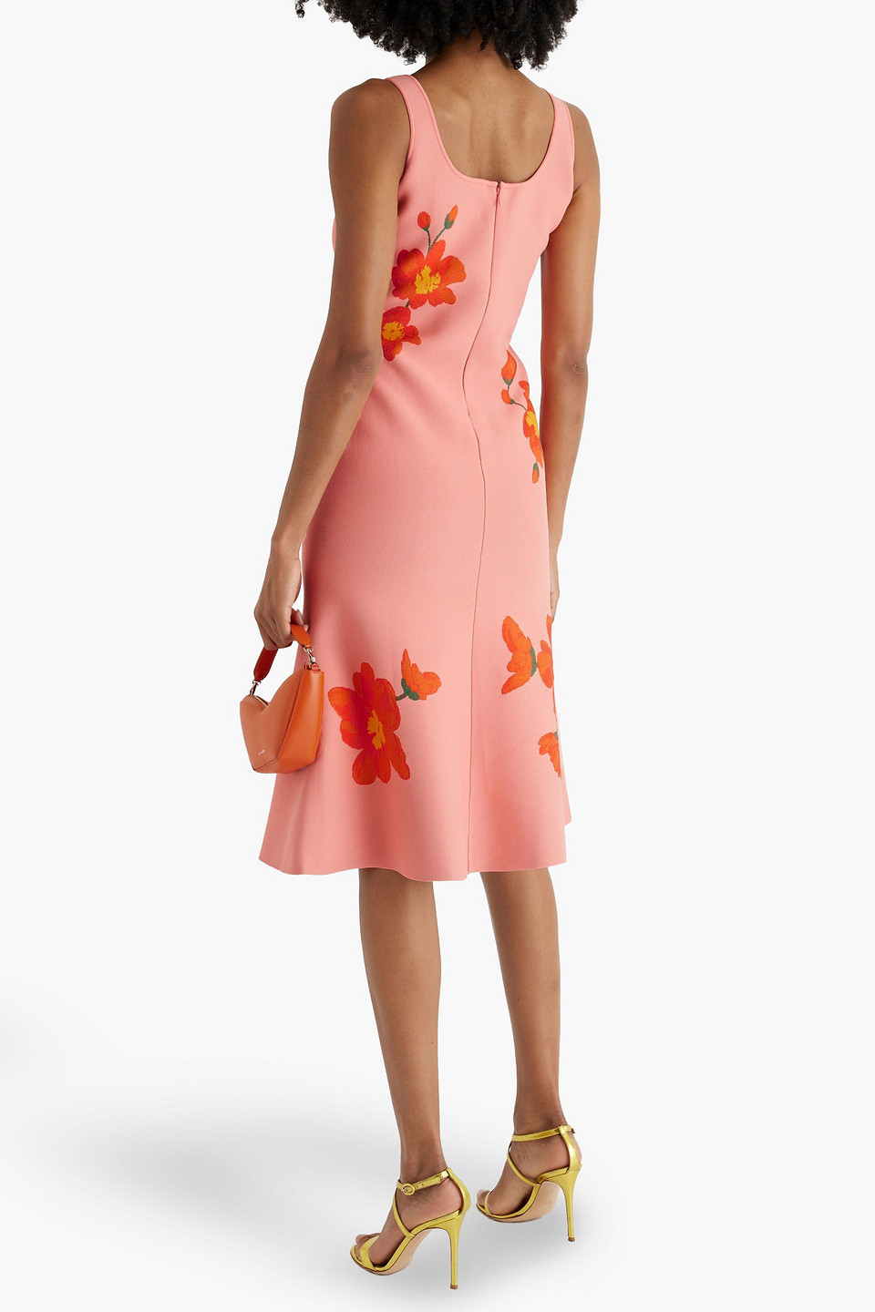 Shop Carolina Herrera Jacquard-knit Dress In Coral