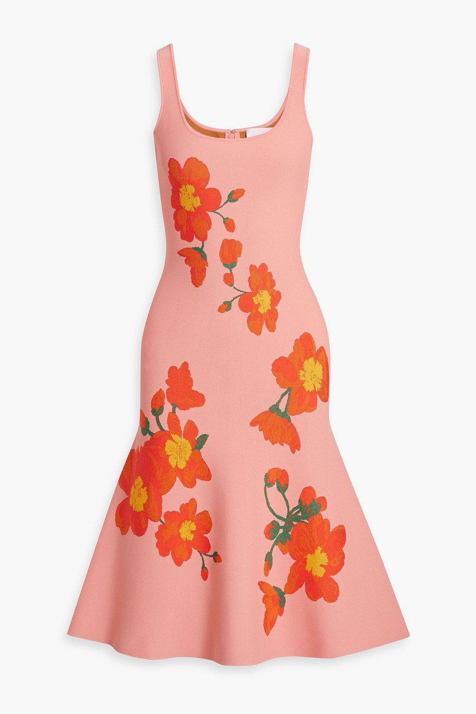 Shop Carolina Herrera Jacquard-knit Dress In Coral