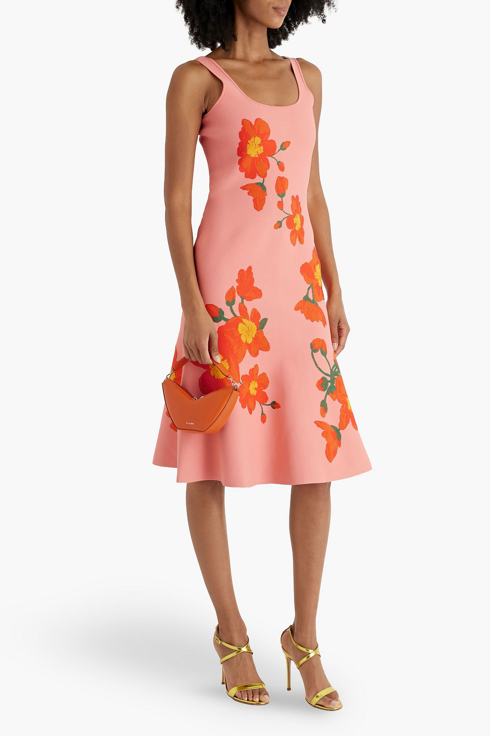 Shop Carolina Herrera Jacquard-knit Dress In Coral