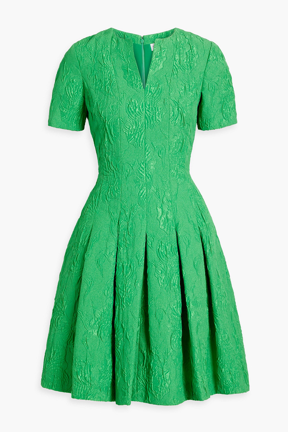 Oscar De La Renta Pleated Satin-cloqué Mini Dress In Green