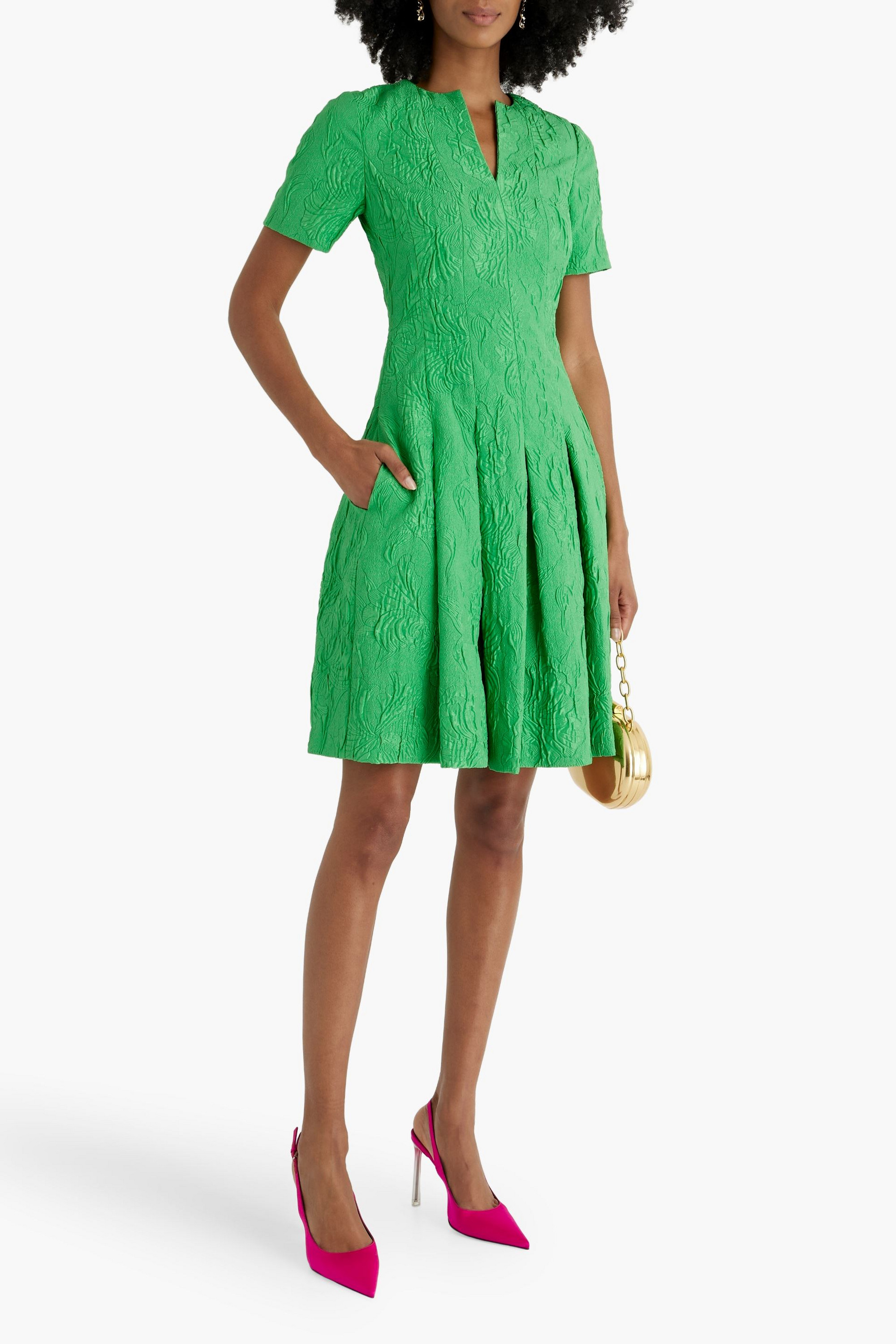 Oscar de la Renta Pleated satin-cloqué mini dress