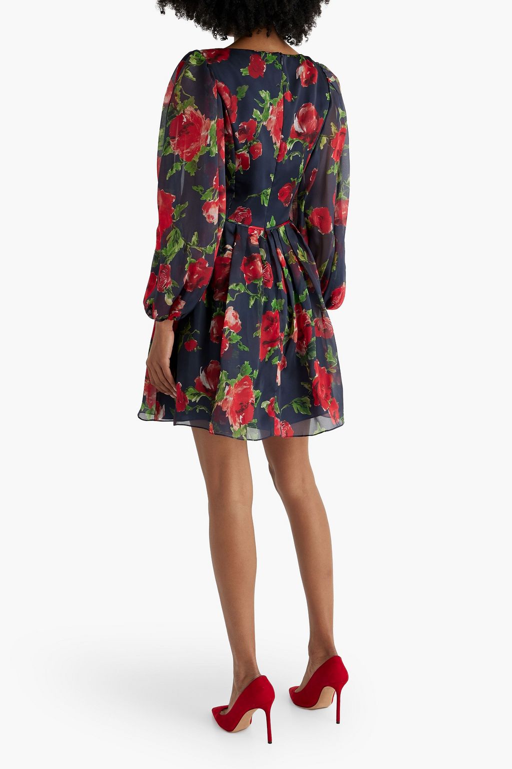 CAROLINA HERRERA Bow-detailed floral-print silk-organza mini dress