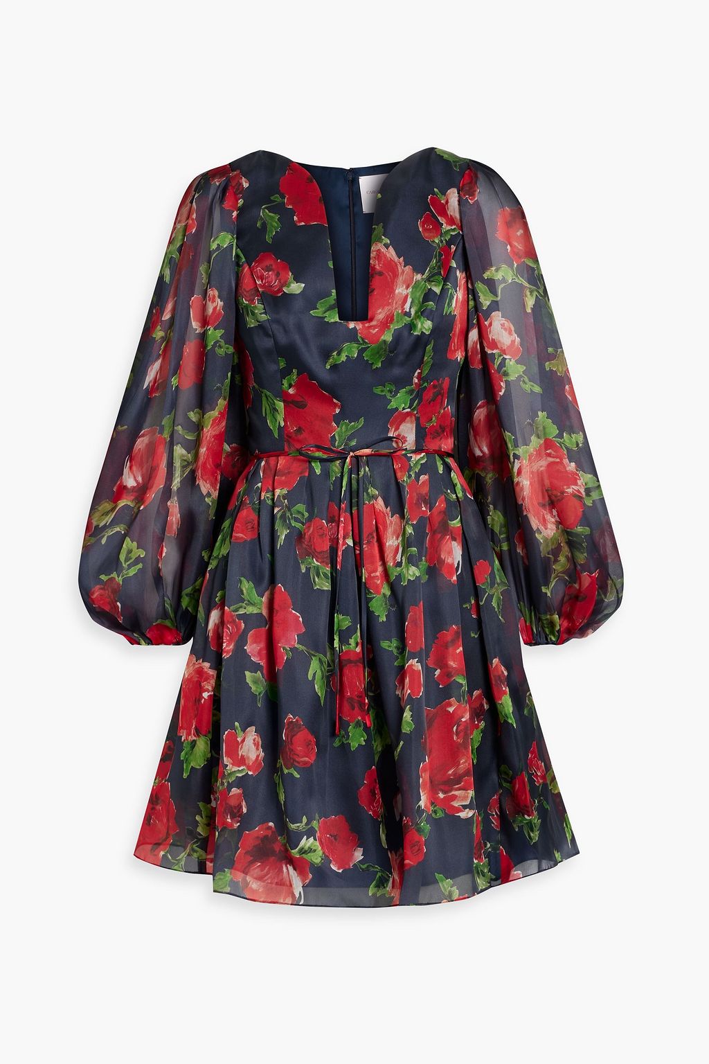 CAROLINA HERRERA Bow detailed floral print silk organza mini dress THE OUTNET