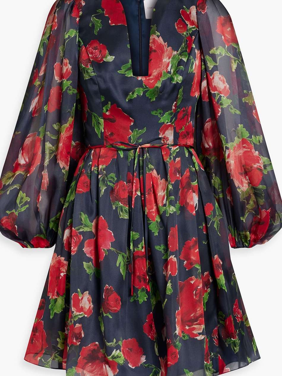 bow-detailed floral-print silk-organza mini dress