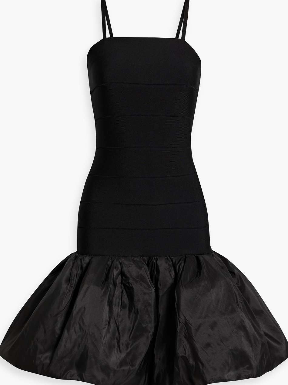 gathered faille-paneled stretch-knit mini dress