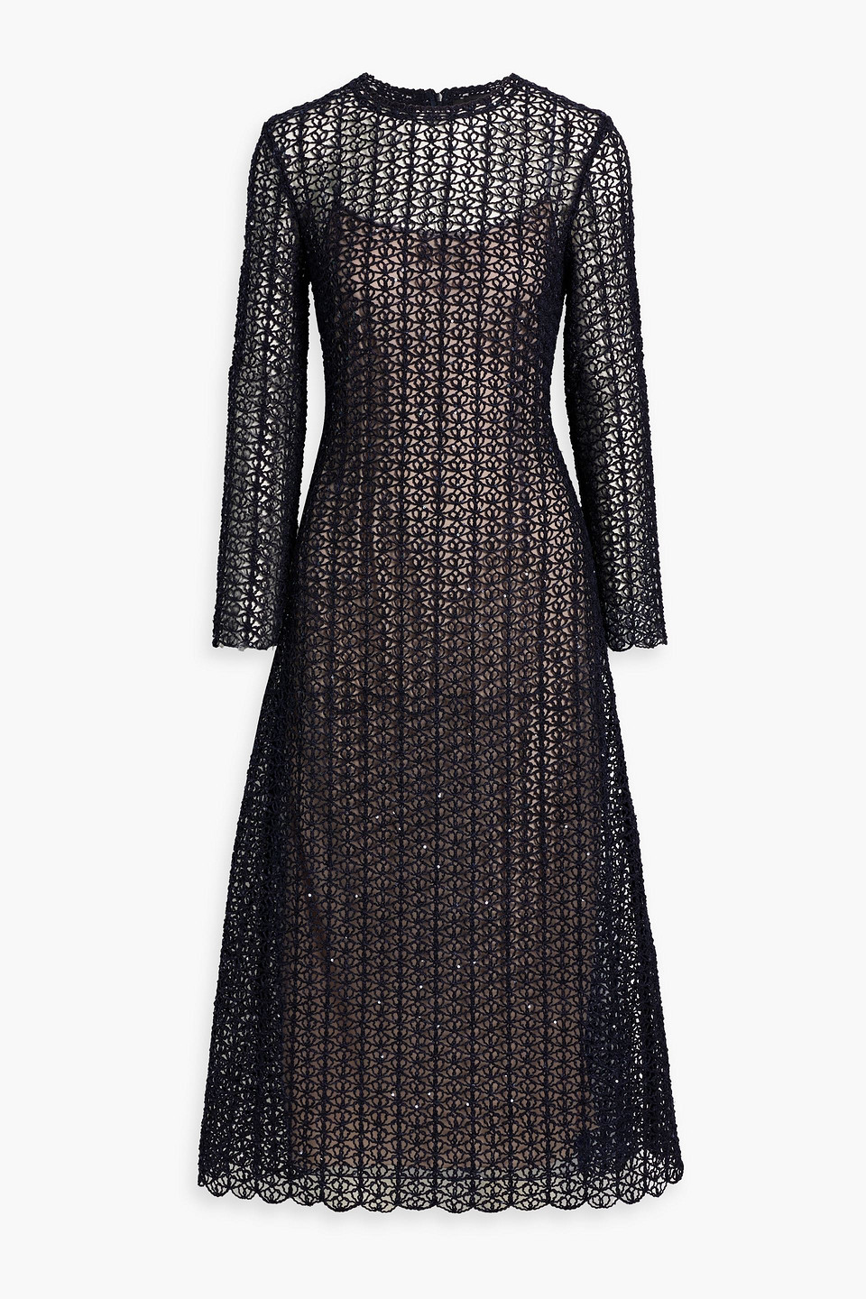 Oscar De La Renta Crocheted Cotton And Silk-blend Midi Dress In Navy