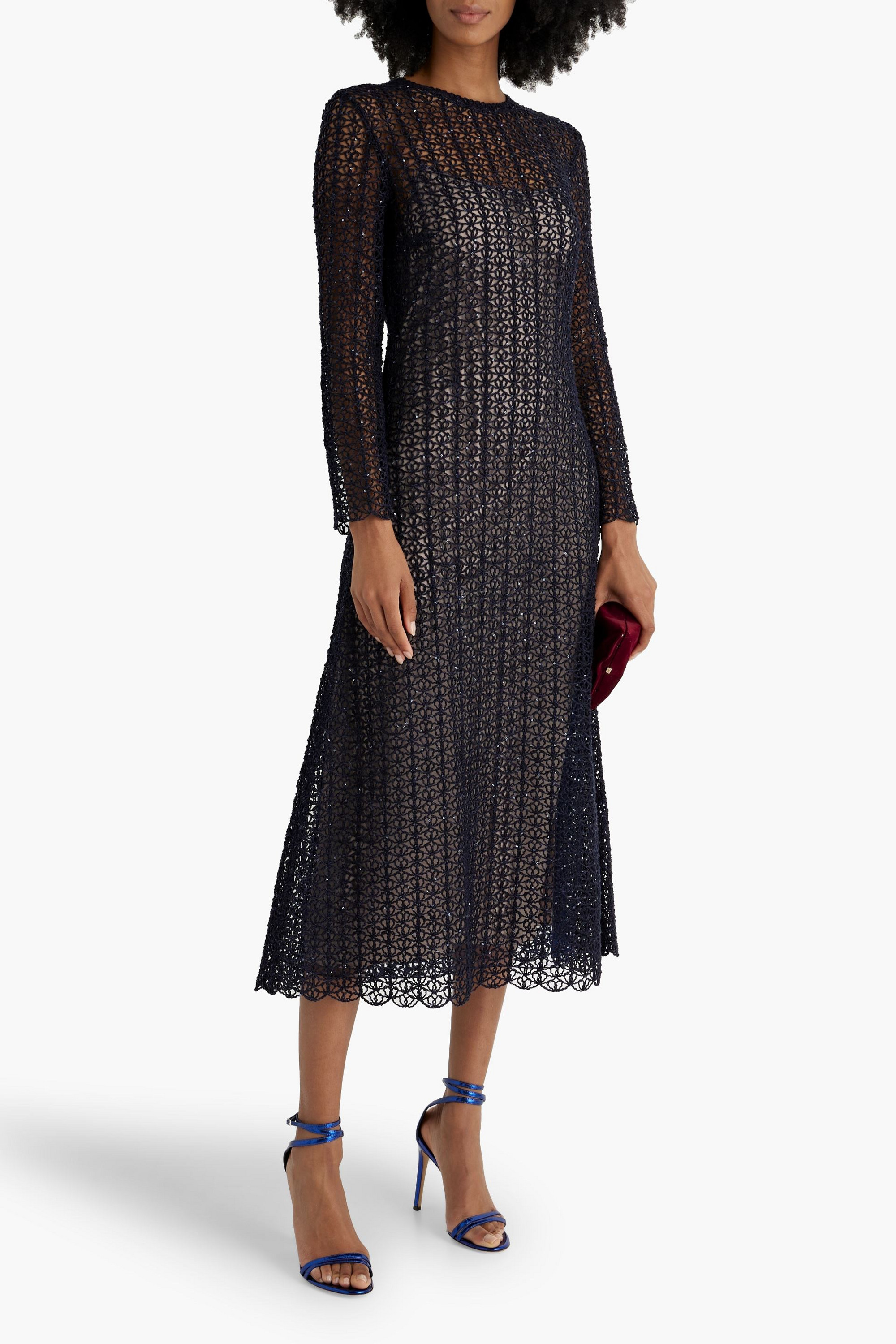 Oscar de la Renta Crocheted cotton and silk-blend midi dress