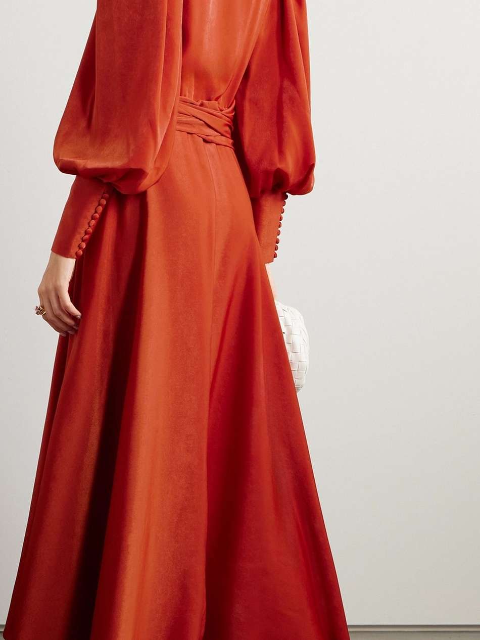 stila asymmetric duchesse-satin maxi wrap dress