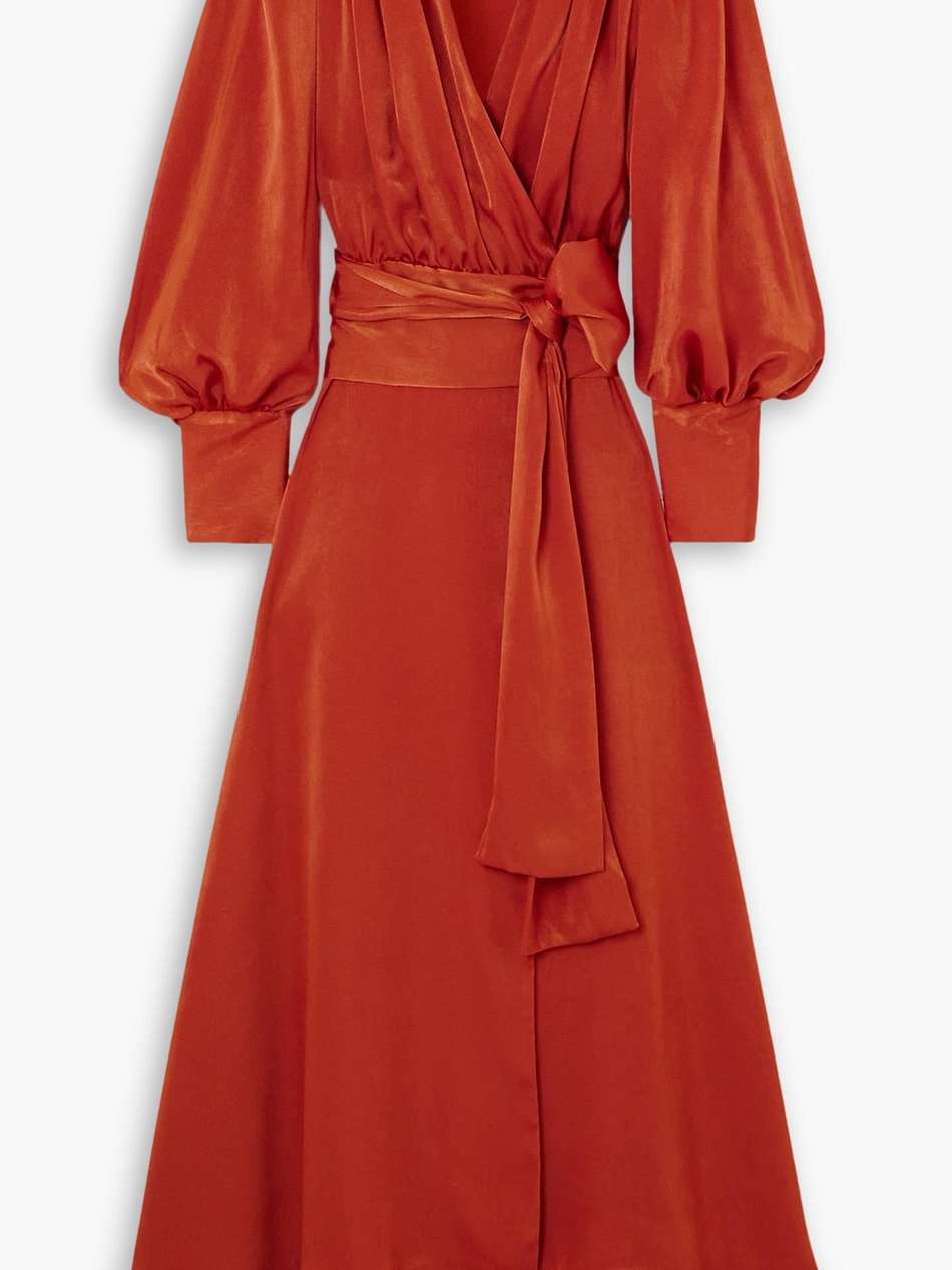 stila asymmetric duchesse-satin maxi wrap dress