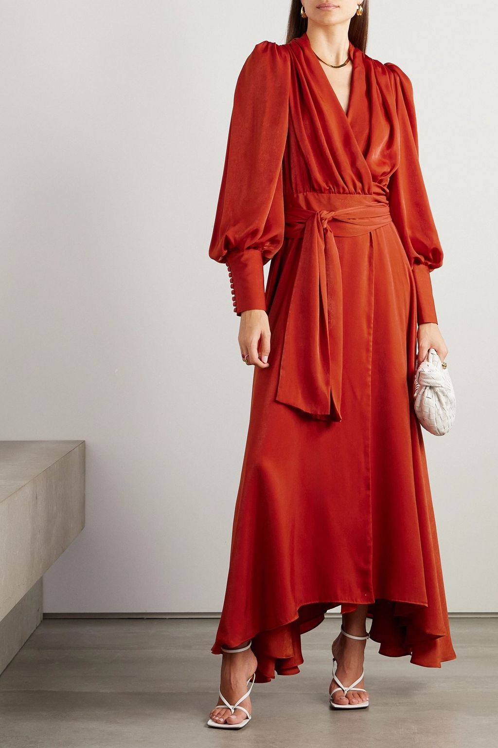 COSTARELLOS Satin maxi wrap dress