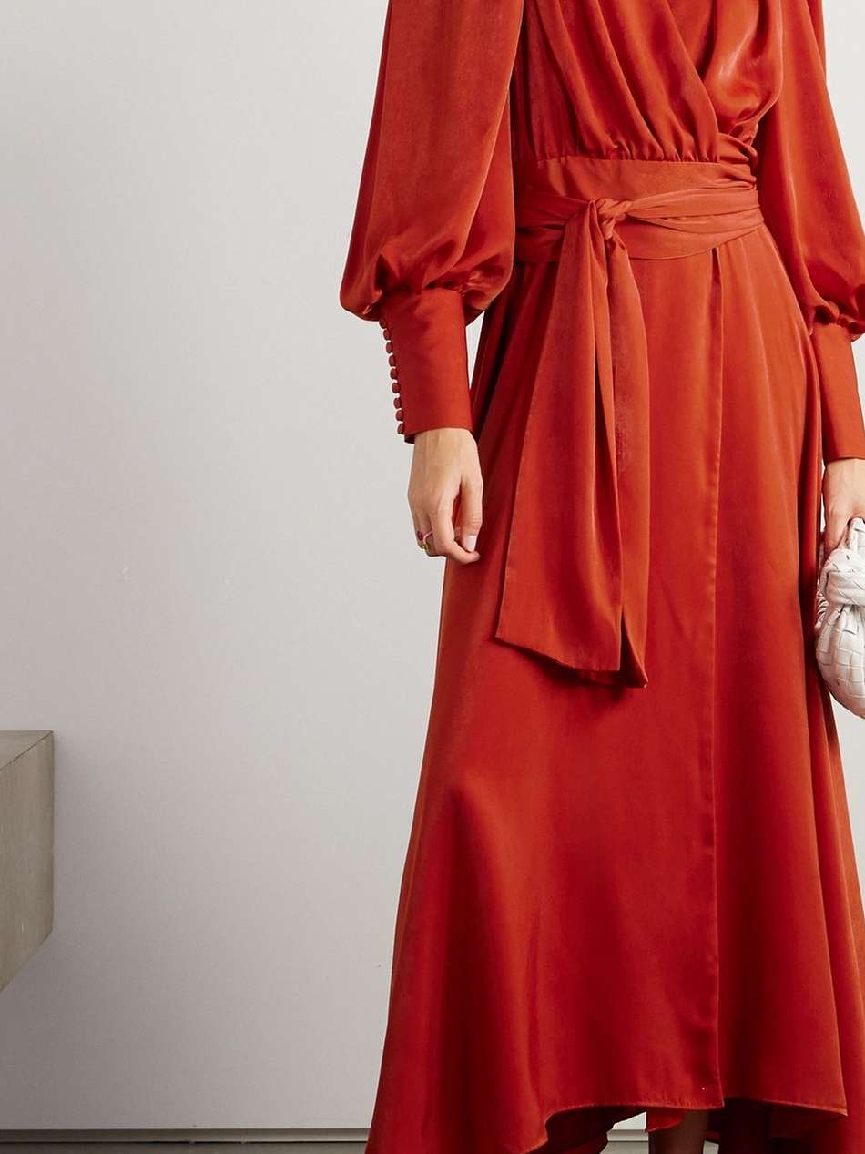 stila asymmetric duchesse-satin maxi wrap dress