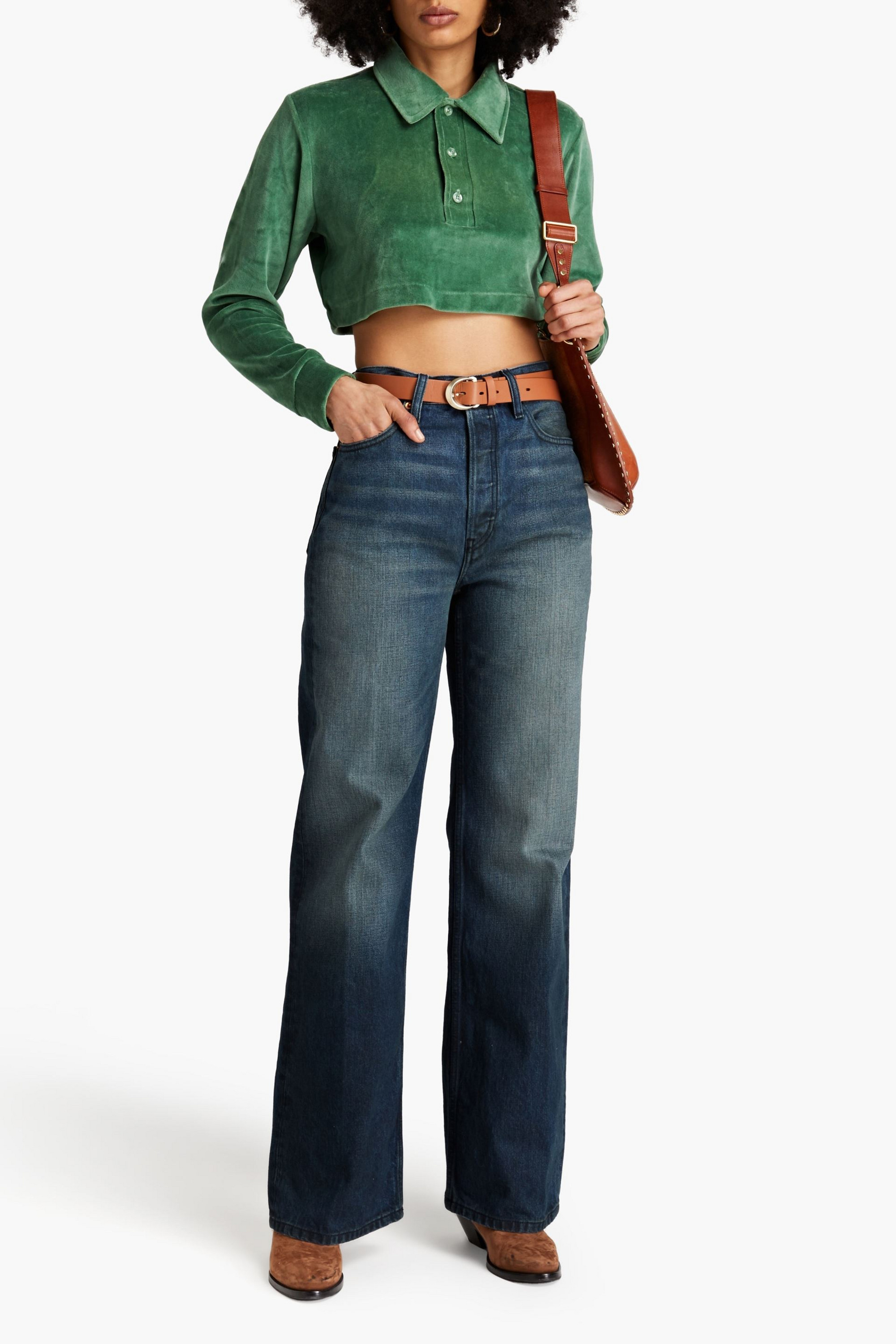 RE/DONE BY HANES Cropped velour polo shirt