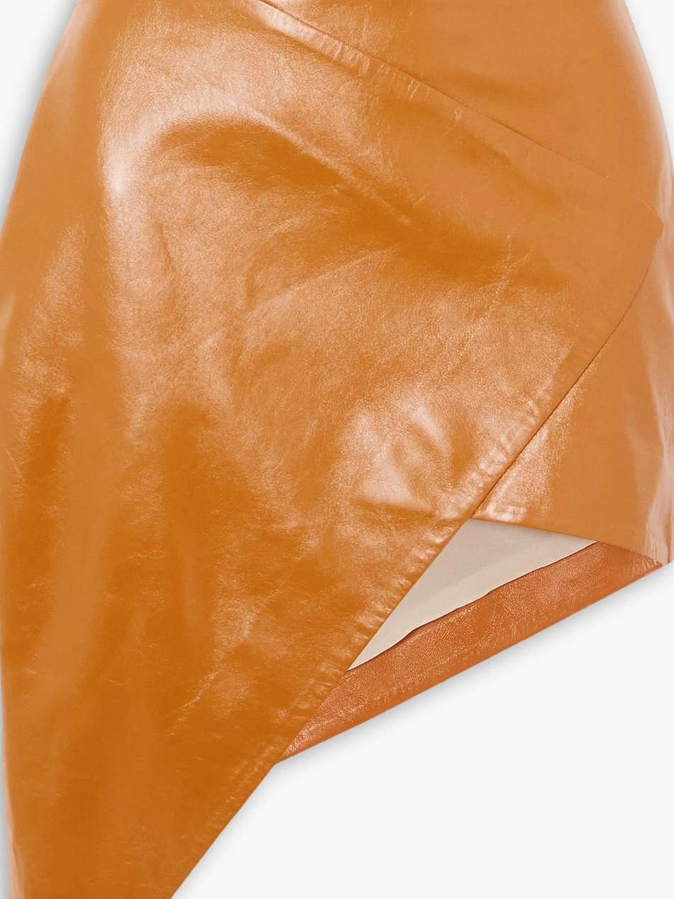 asymmetric wrap-effect leather mini skirt