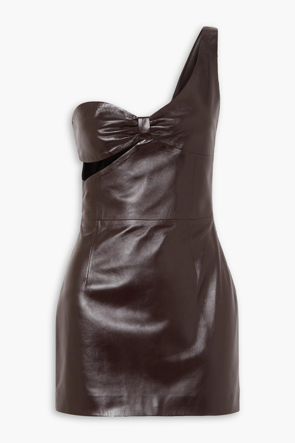 Zeynep Arcay One-shoulder Cutout Leather Mini Dress In Chocolate