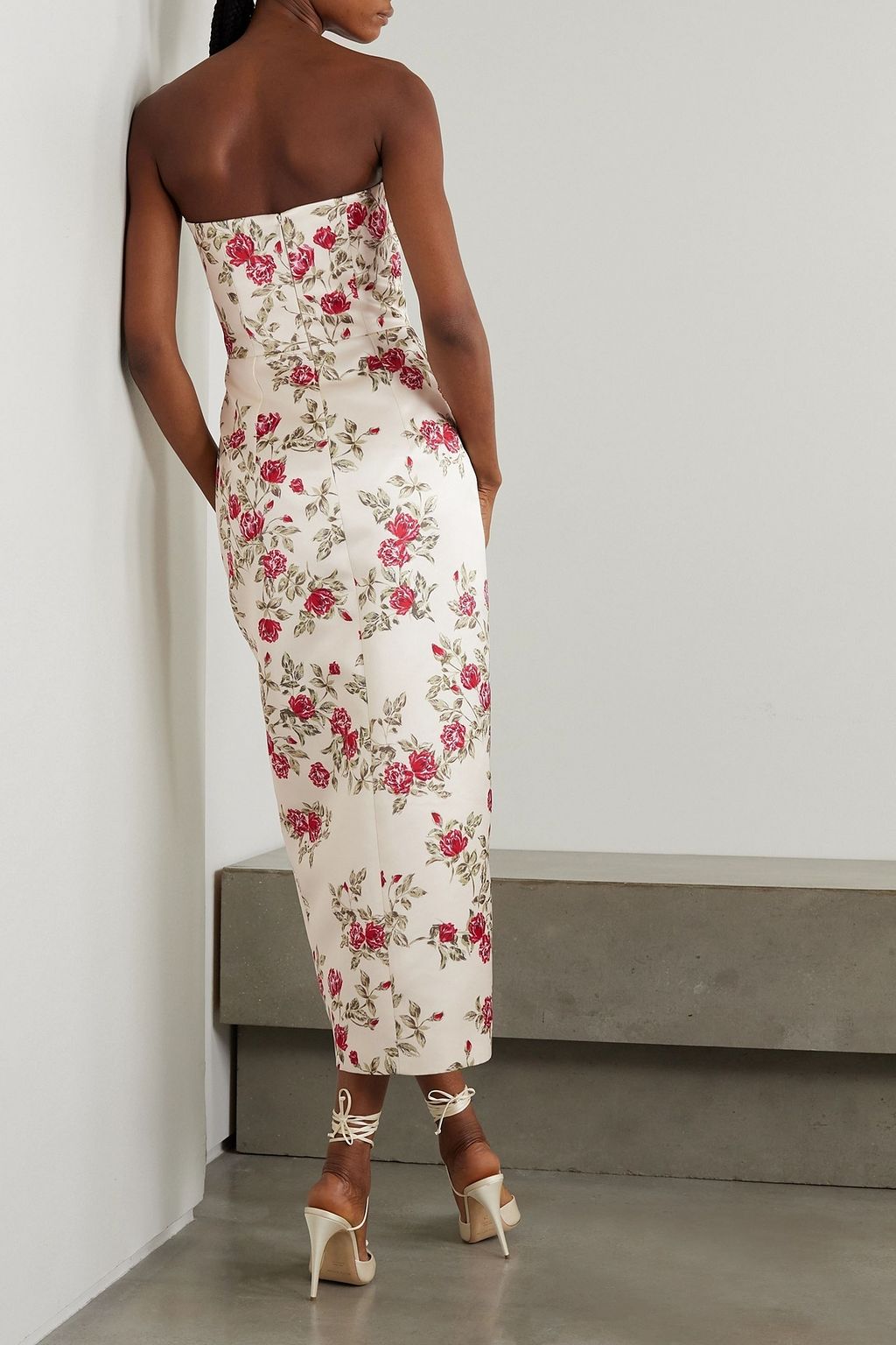 EMILIA WICKSTEAD Pola strapless floral-print duchesse-satin midi dress