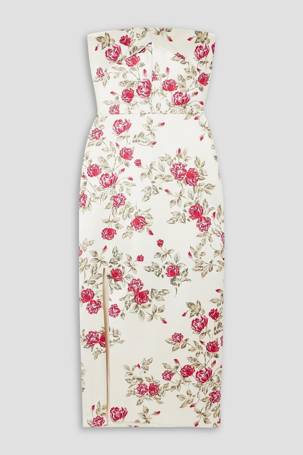 EMILIA WICKSTEAD Pola strapless floral print duchesse satin midi dress THE OUTNET