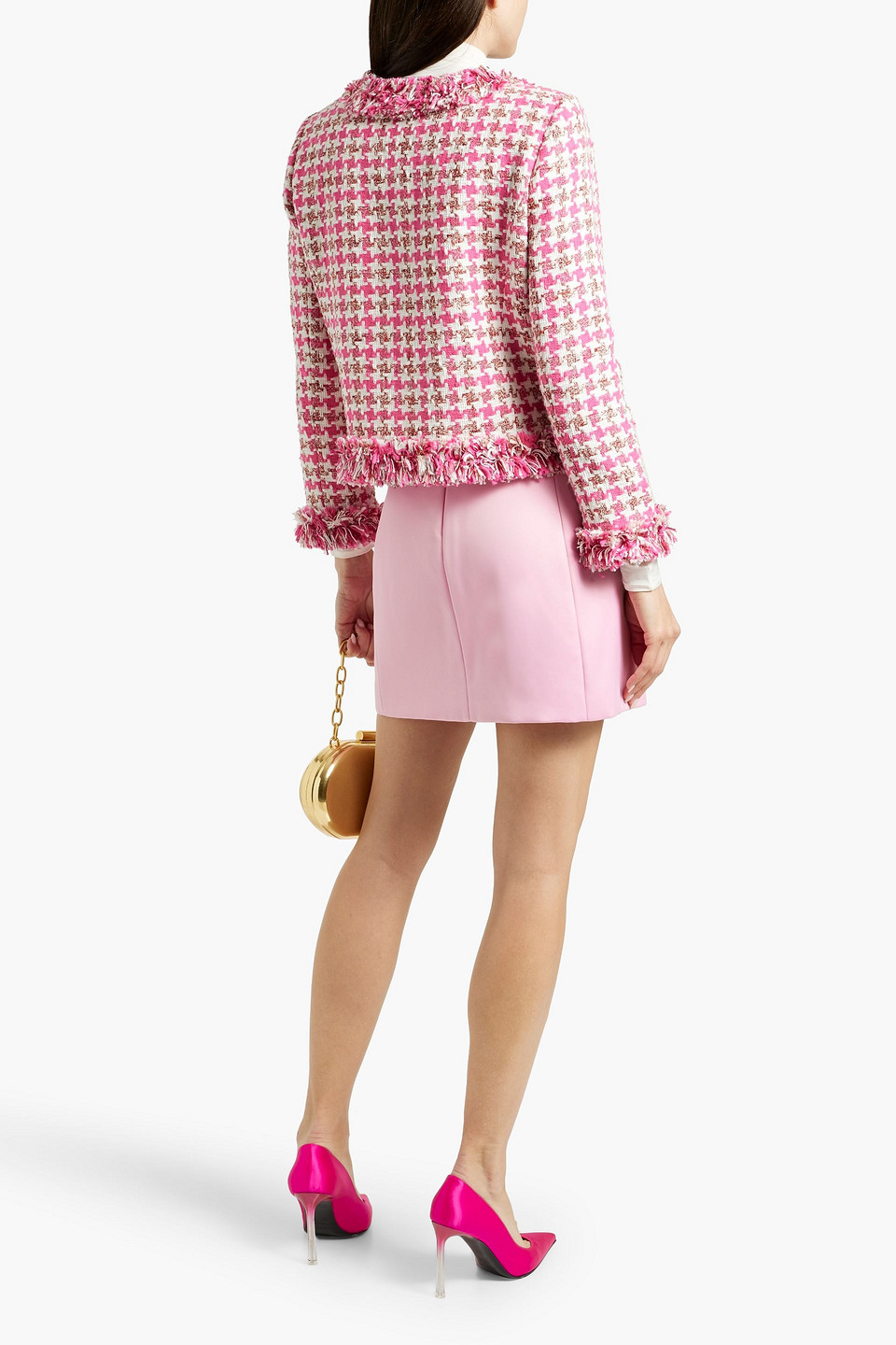 Carolina Herrera Fringe-trimmed Tweed Jacket In Pink