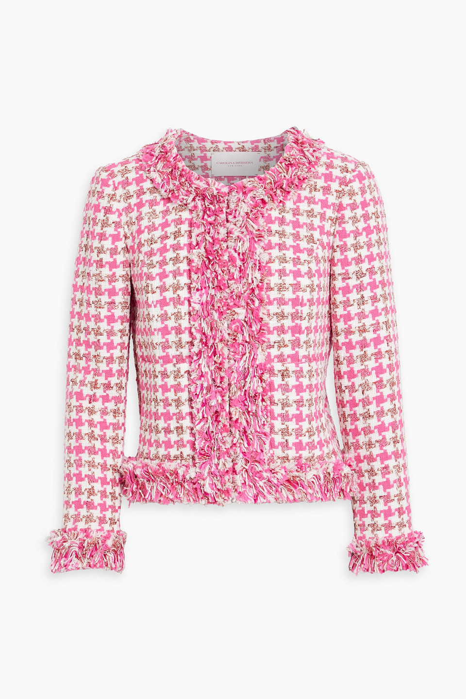 Carolina Herrera Fringe-trimmed Tweed Jacket In Pink