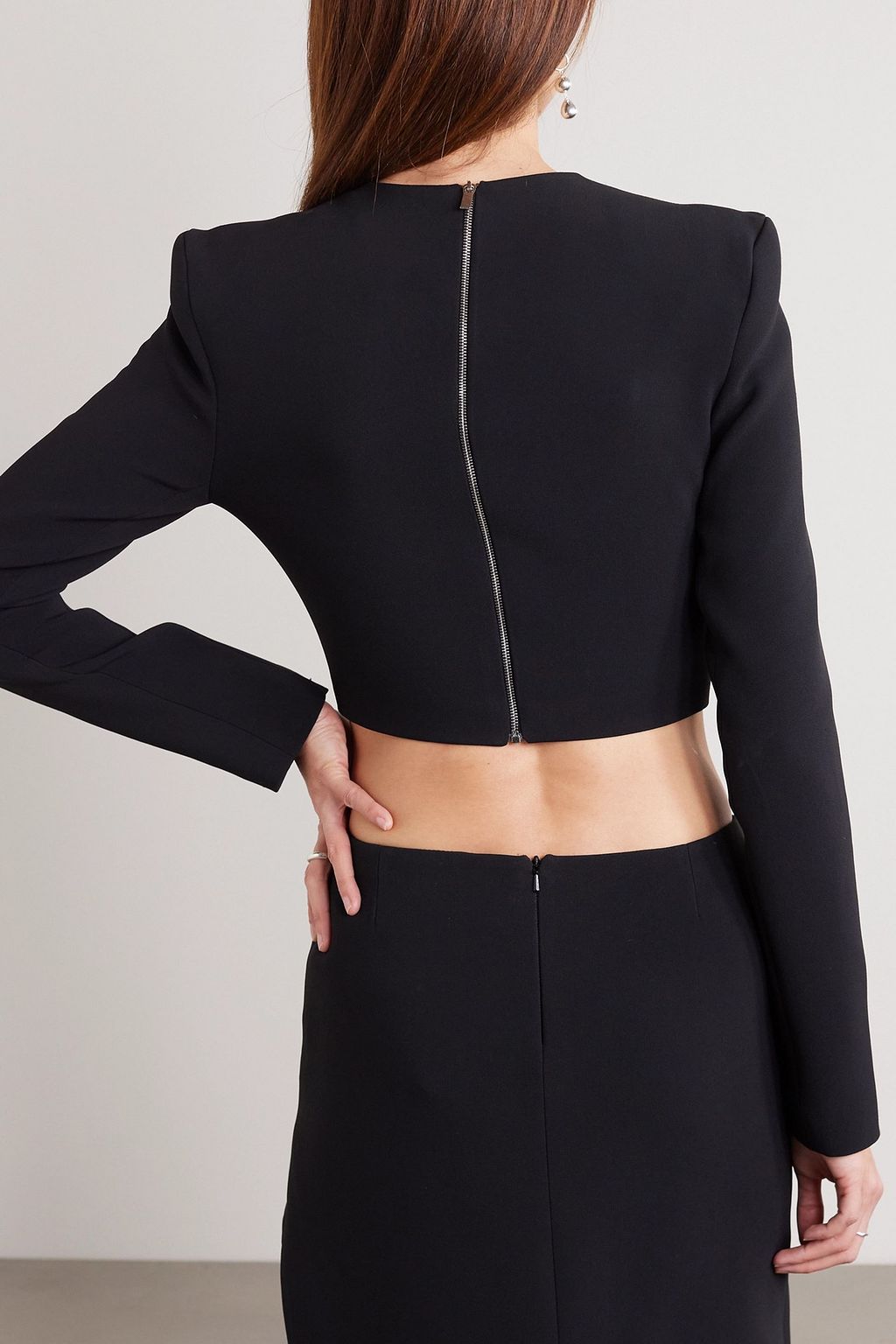 DAVID KOMA Cropped cutout crystal-embellished stretch-cady top