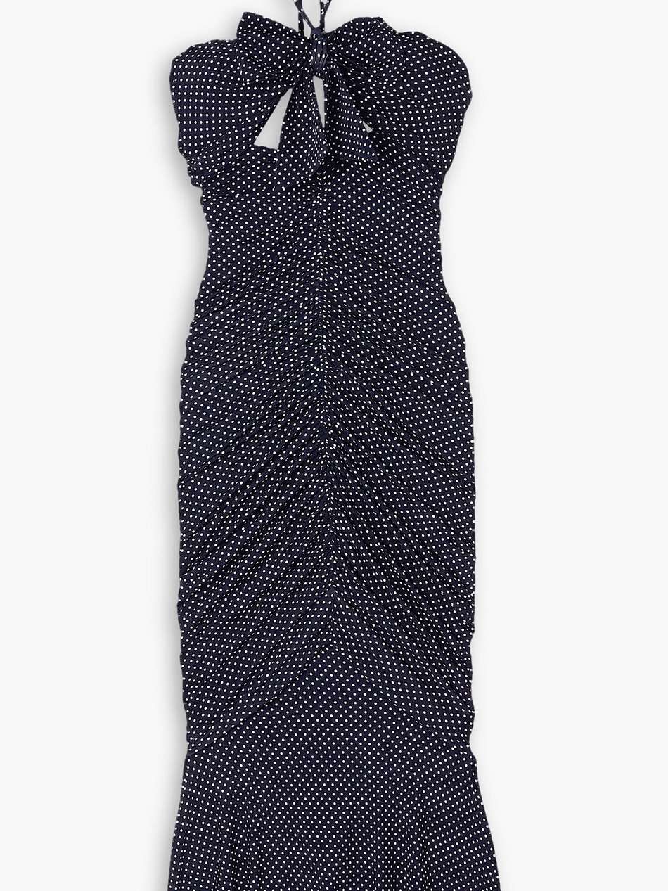twist-front polka-dot stretch-jersey halterneck midi dress