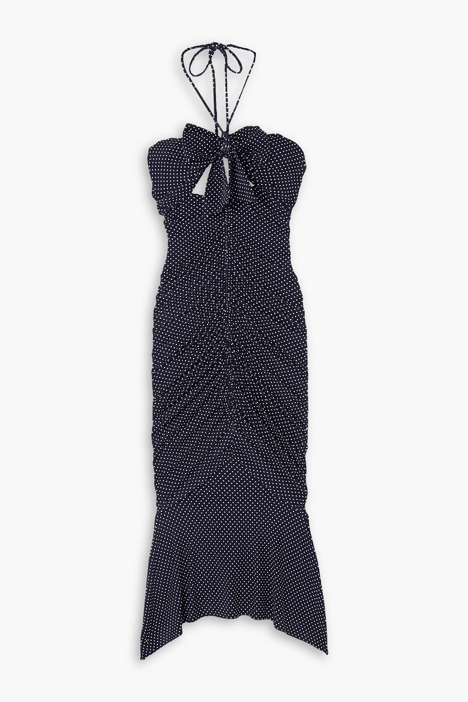 Alexandre Vauthier Twist-front Polka-dot Stretch-jersey Halterneck Midi Dress In Midnight Blue