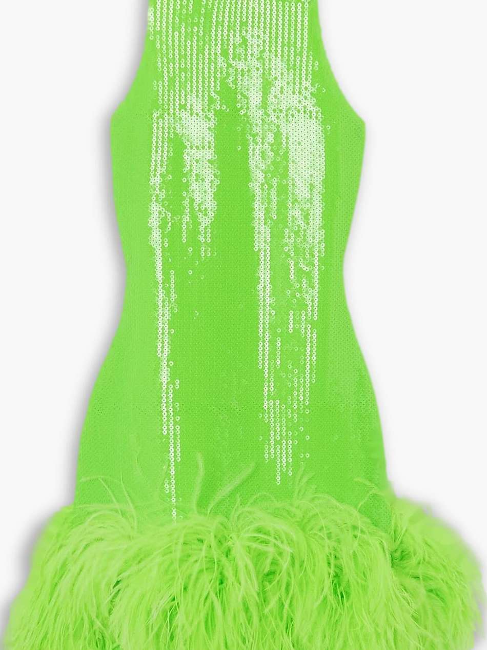 feather-trimmed sequined chiffon mini dress