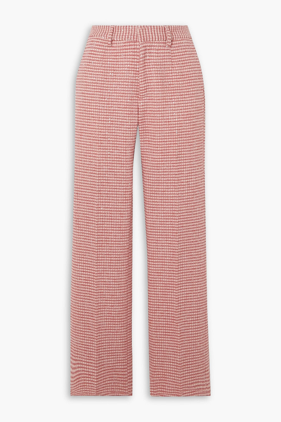 Alessandra Rich Checked Sequined-embellished Wool-blend Tweed Straight-leg Pants In Red