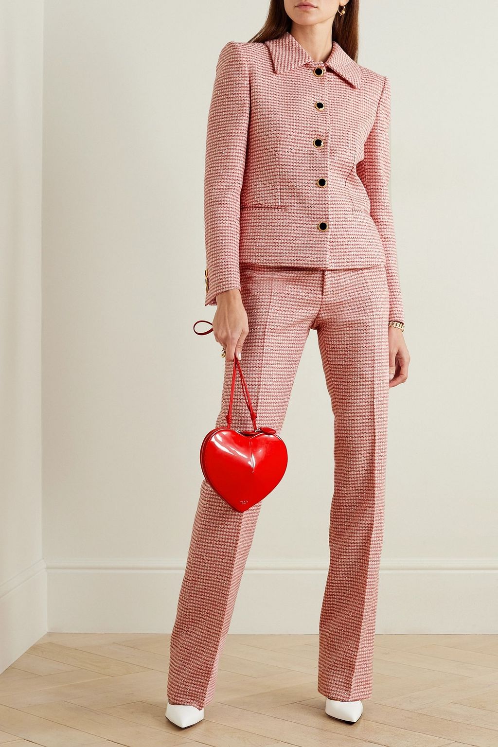 ALESSANDRA RICH Checked sequined-embellished wool-blend tweed straight-leg pants