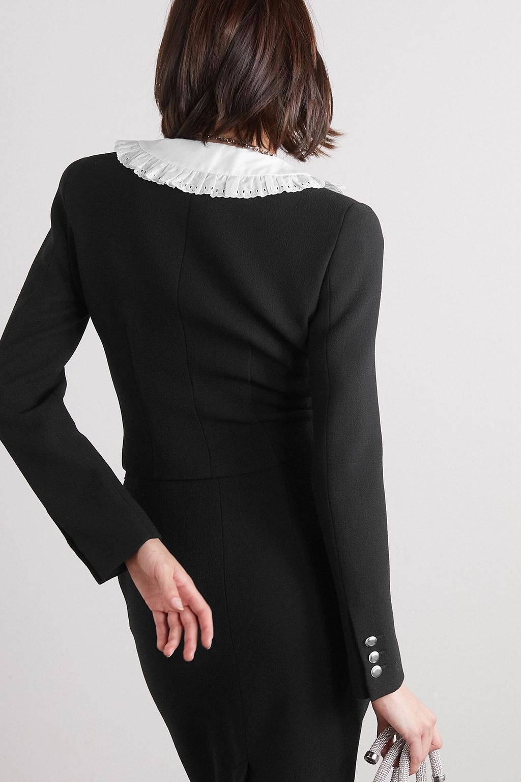 ALESSANDRA RICH Cropped broderie-anglaise trimmed wool blazer