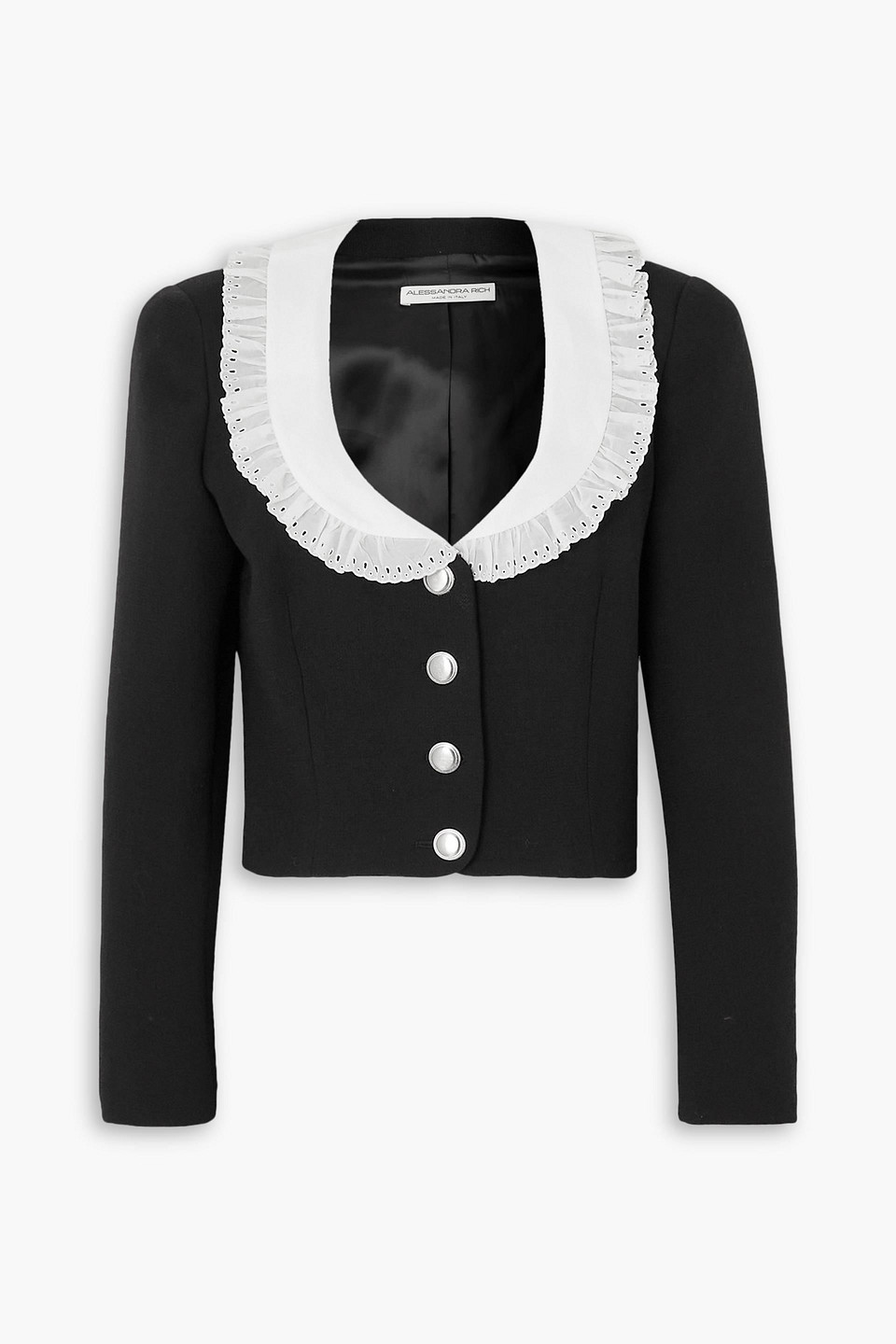 Alessandra Rich Cropped Broderie-anglaise Trimmed Wool Blazer In Schwarz