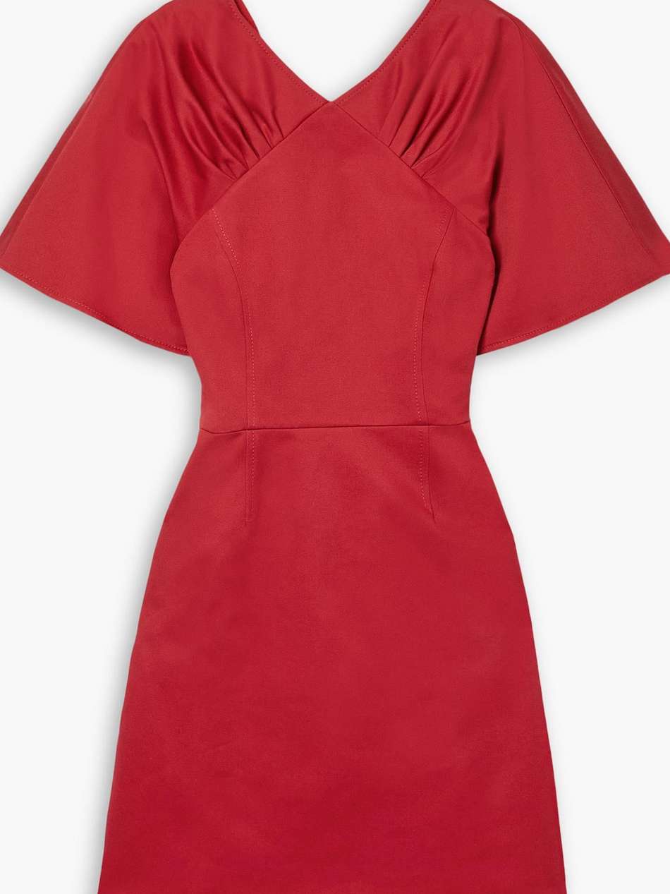 gathered cotton-blend twill mini dress