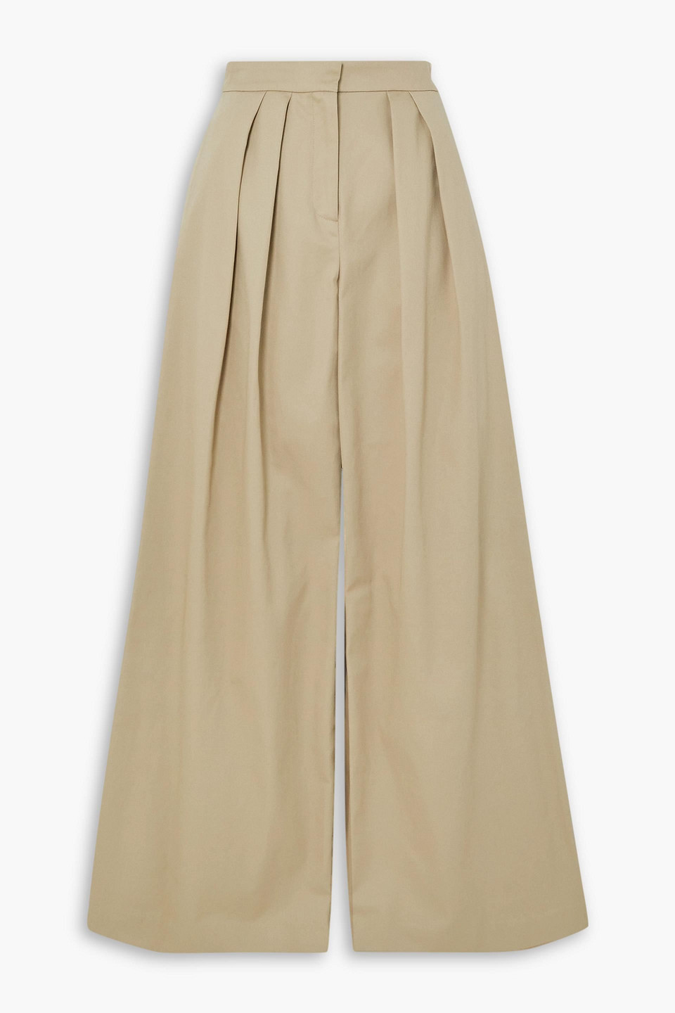 Brandon Maxwell Hudson Pleated Cotton-twill Wide-leg Trousers In Beige