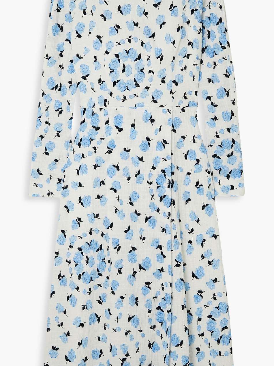 tazmin floral-print textured swiss-dot cotton-blend  midi dress