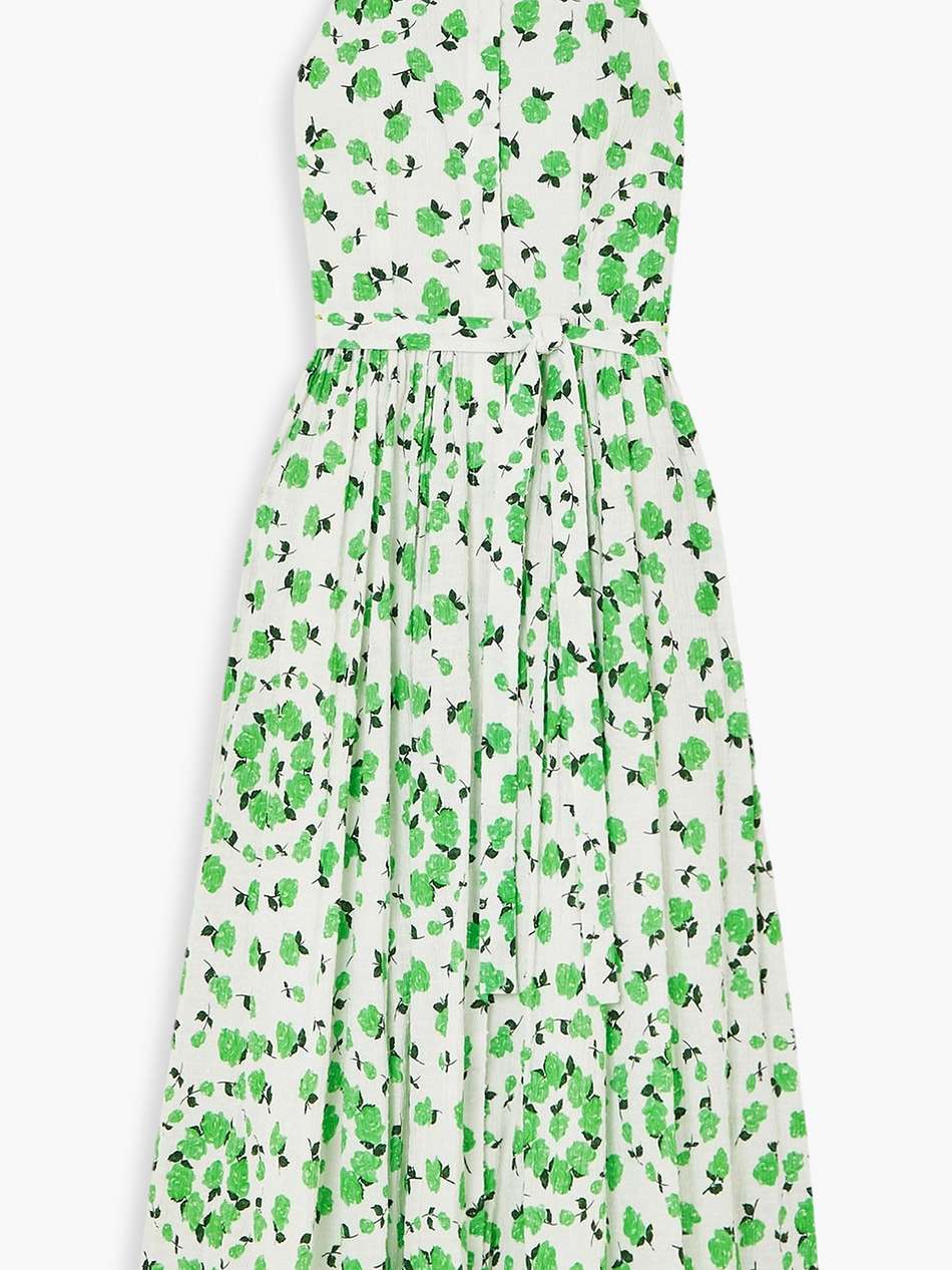 norika belted floral-print swiss-dot textured cotton-blend midi shirt dress