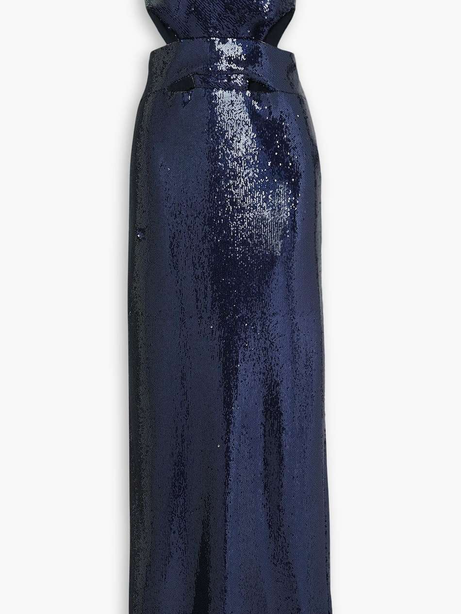 ava strapless cutout sequined satin gown