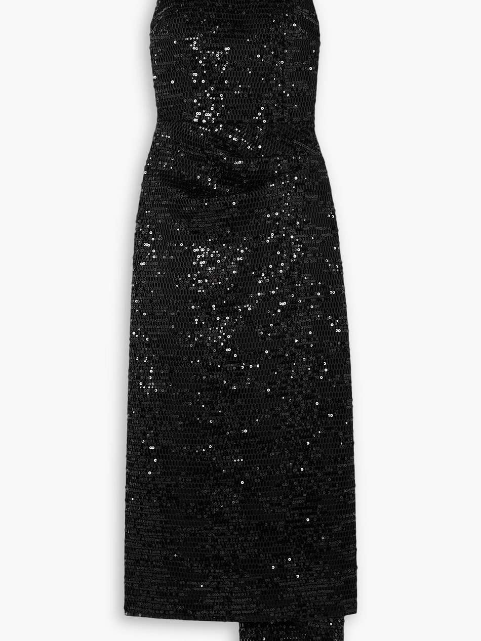 cheska asymmetric sequined mesh midi dress
