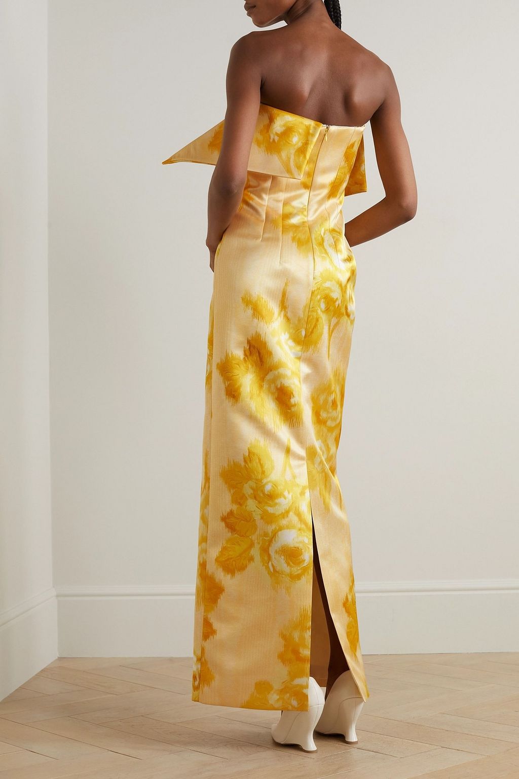 EMILIA WICKSTEAD Strapless draped floral-print sateen gown