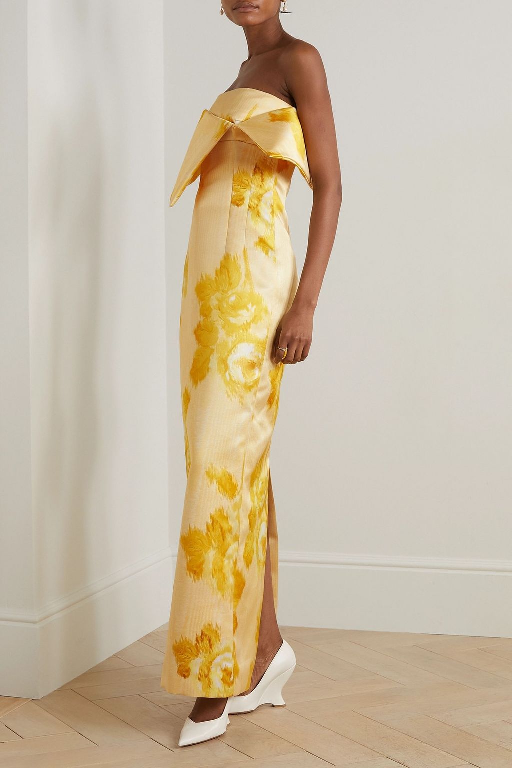 EMILIA WICKSTEAD Strapless draped floral-print sateen gown