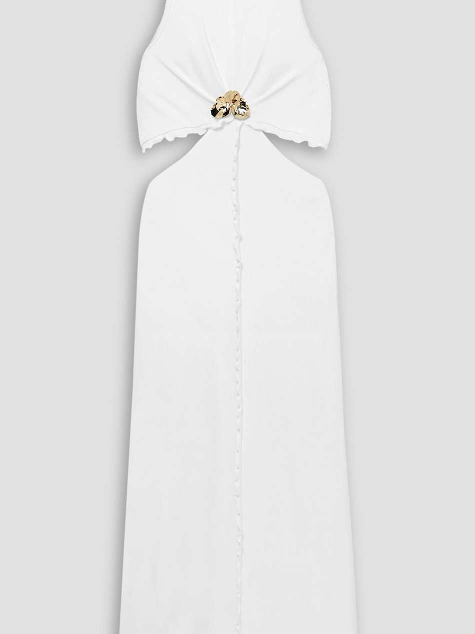laela embellished cutout stretch-satin jersey midi dress