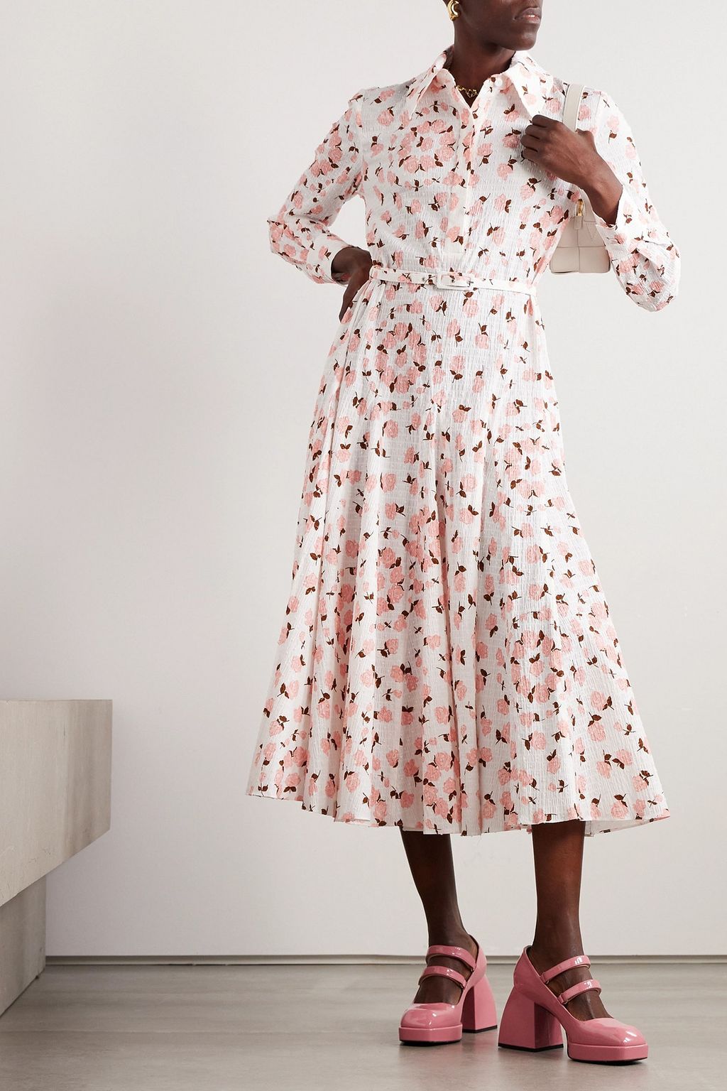 EMILIA WICKSTEAD Marion floral-print textured Swiss-dot cotton-blend midi dress