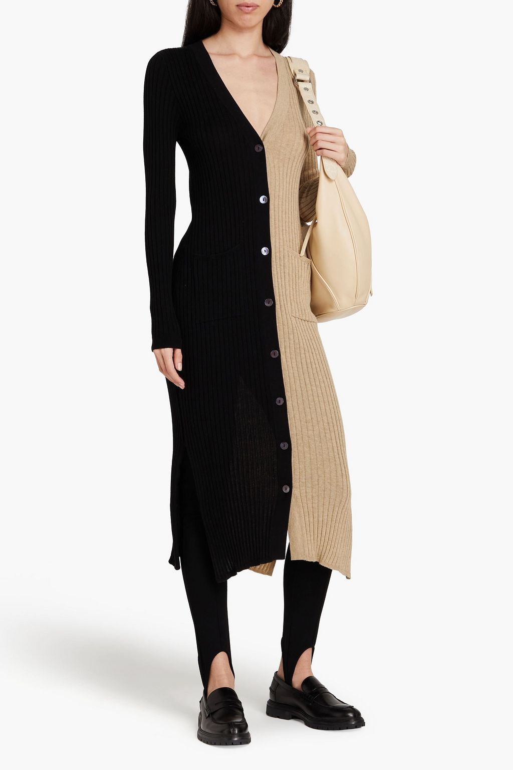 COTTON BY AUTUMN CASHMERE كارديغان من القطن بلونين وتصميم مضلّع