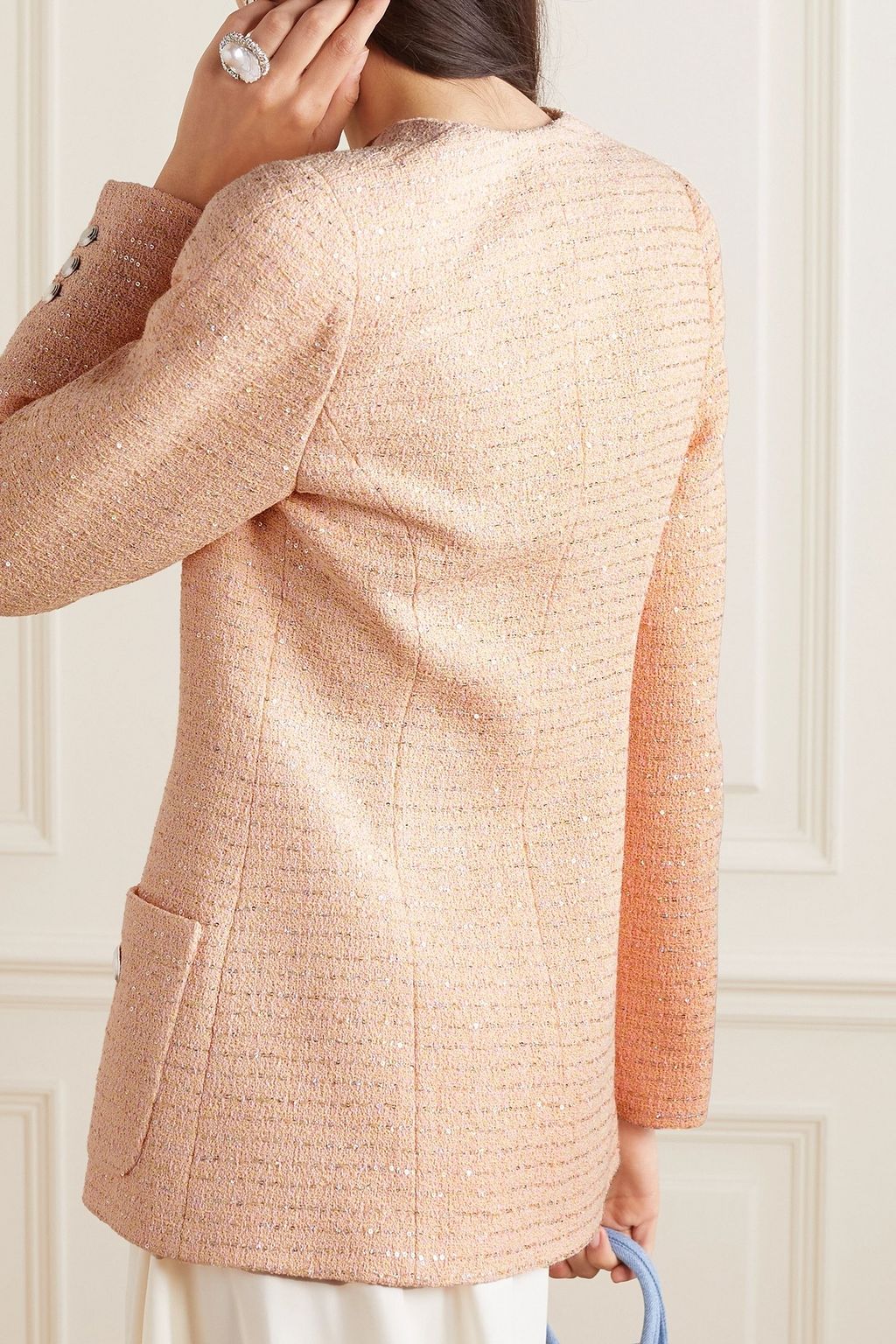 ALESSANDRA RICH Double-breasted sequin-embellished cotton-blend tweed blazer