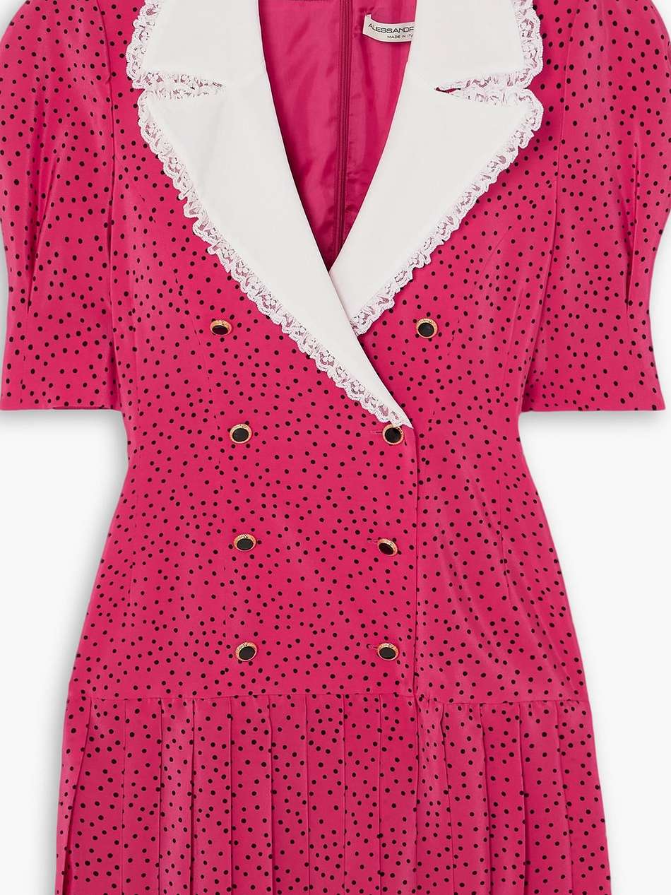 lace-trimmed polka-dot silk-crepe mini dress