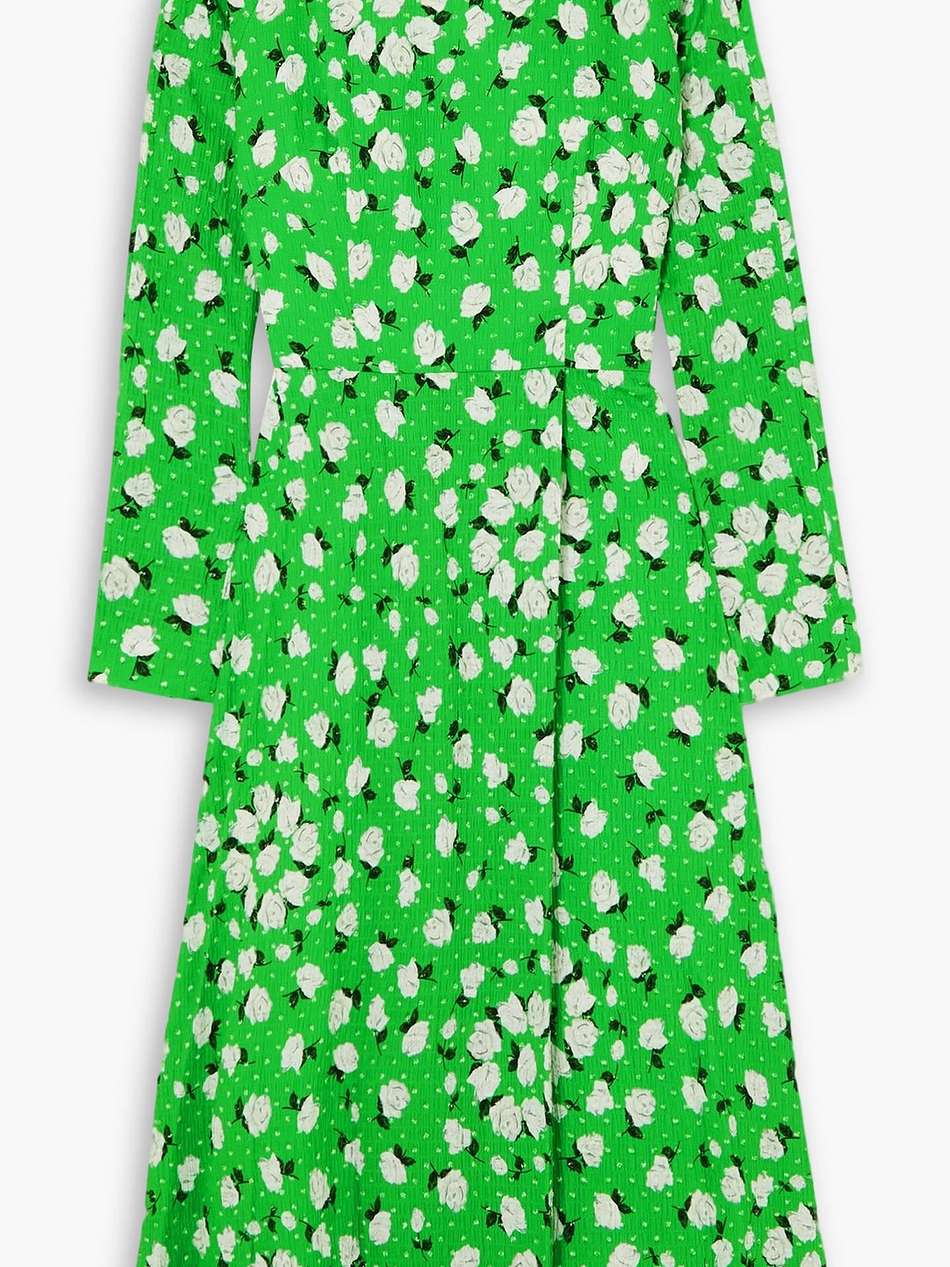 tazmin floral-print swiss-dot textured cotton-blend midi dress