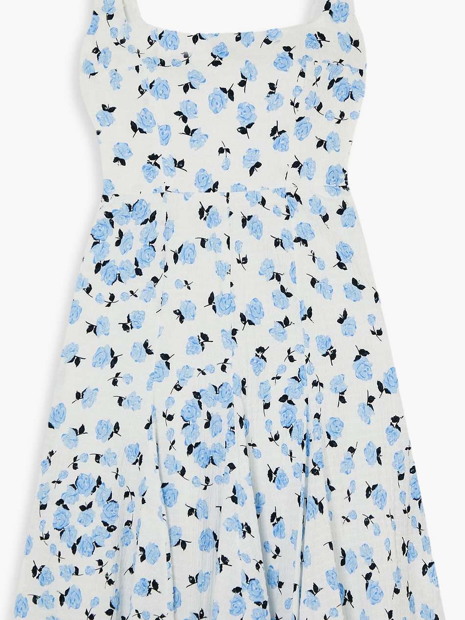 dena floral-print textured swiss-dot cotton-blend midi dress